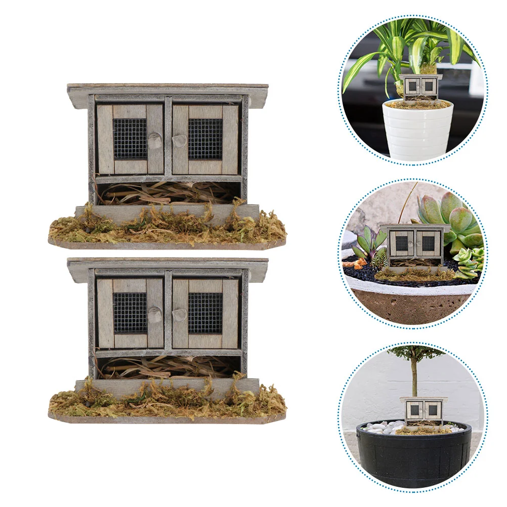 

2 Pcs House Chicken Coop Miniature Farm Animal Models Micro Landscape Ornament Decorations Toys Simulation Nest Bamboo