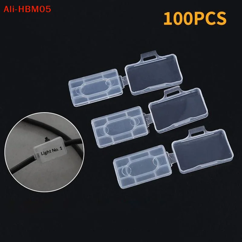 (HB05)100pcs Cable Label Tag Box Transparent Plastic Cable Tie Marker Wire Sign Name Holder Display Identification Seal Case