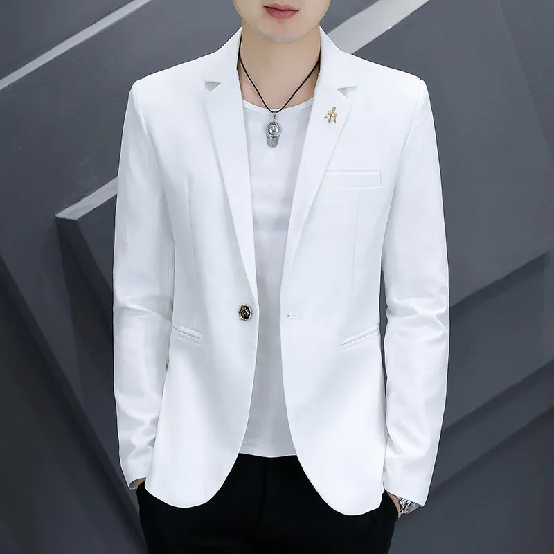 

Men's White Slim Fit Korean Sle Casual Suit Jaet Youthful Haome Hair St Suit Spring Autumn Polyester Spandex