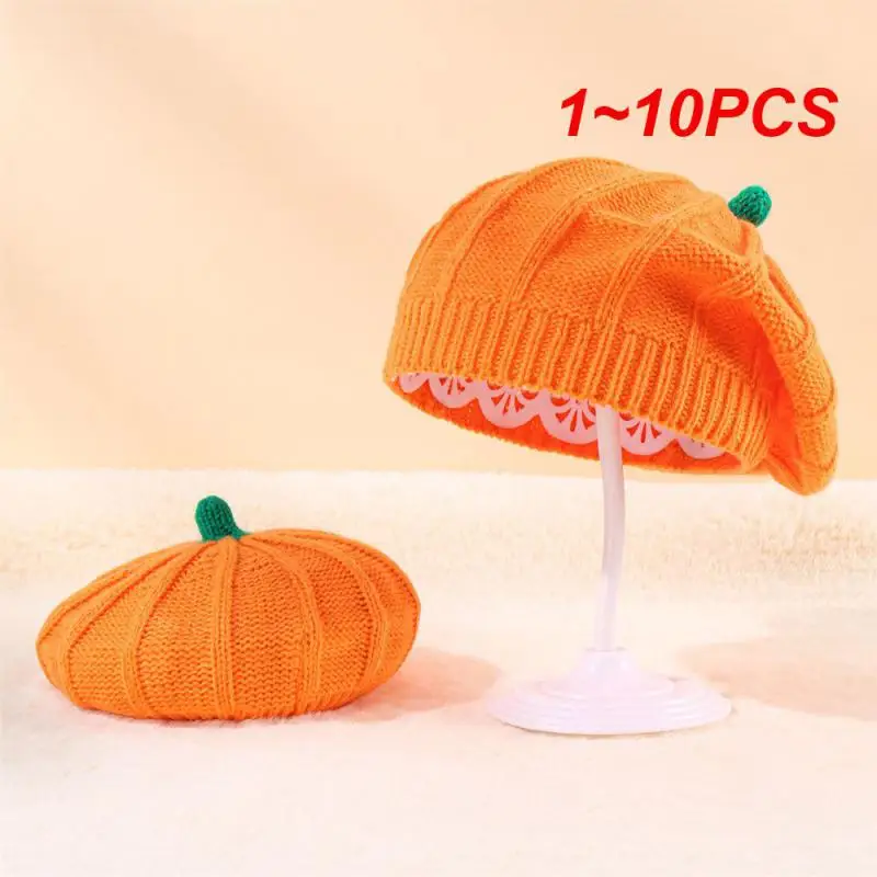 1~10PCS Thickened Knitted Hat Pumpkin Color Soft And Comfortable Parent-child Interaction Thick Warm Pair With Halloween Berets