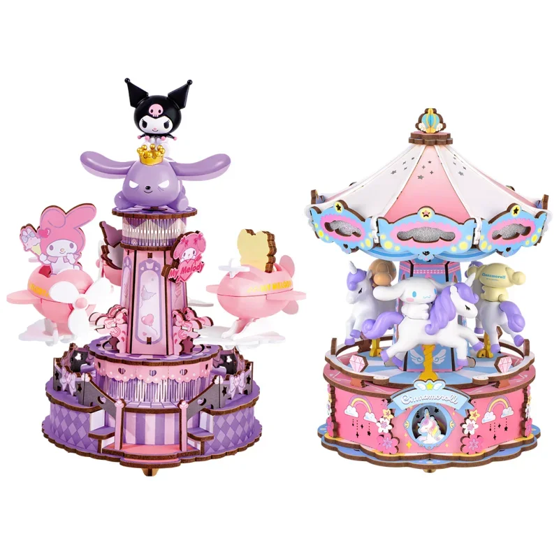 Nieuwe Sanrio Houten Bouwstenen Droom Pretpark Octaaf Cinnamoroll Kuromi My Melody Gemonteerd Model Speelgoed Collectie Gift