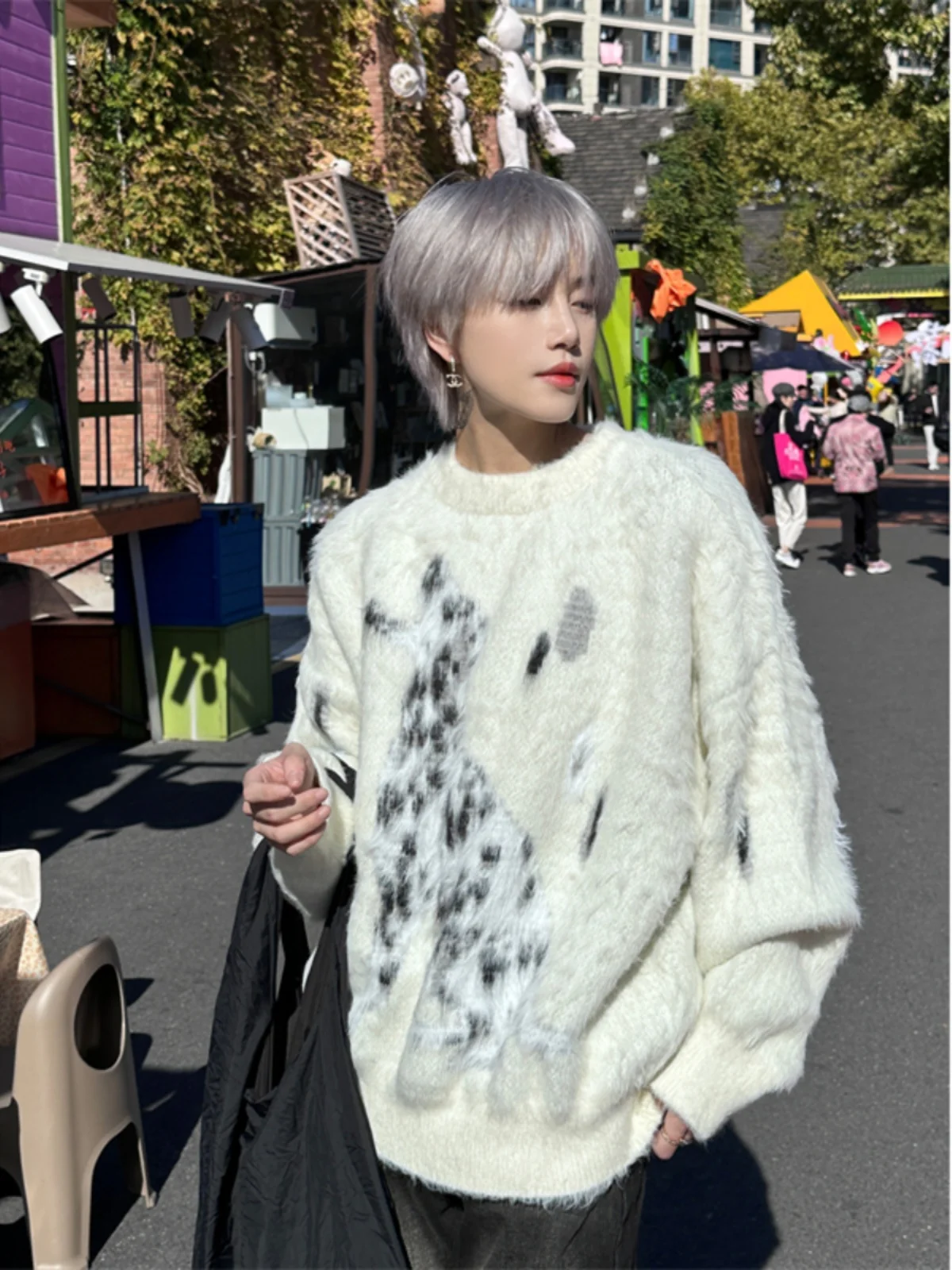 

Мужской зимний пуловер Spot Dog Ma Hai Mohair Knitwear: модный американский бренд, окрашенный, с круглым вырезом, высококачественный, в расслабленном стиле, с длинными рукавами