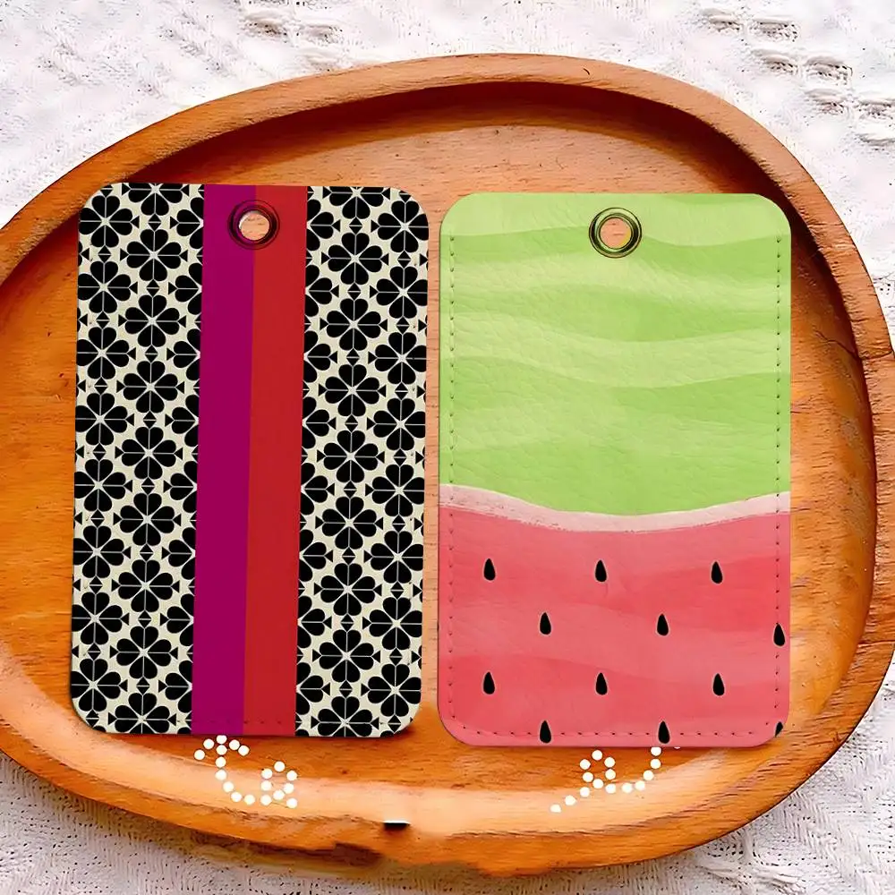 K-Kate S-Spade Art Rectangle ID Card Case Keychain Access Card Bag Key Tag Ring Leather Card Holder Key Ring Access
