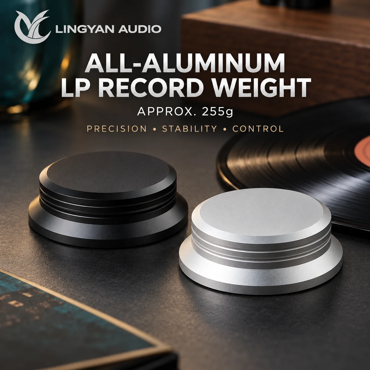 LINGYAN AUDIO 255g Aluminum LP Record Weight Stabilizer Anti-Vibration Turntable Vinyl Playback HiFi Accessory