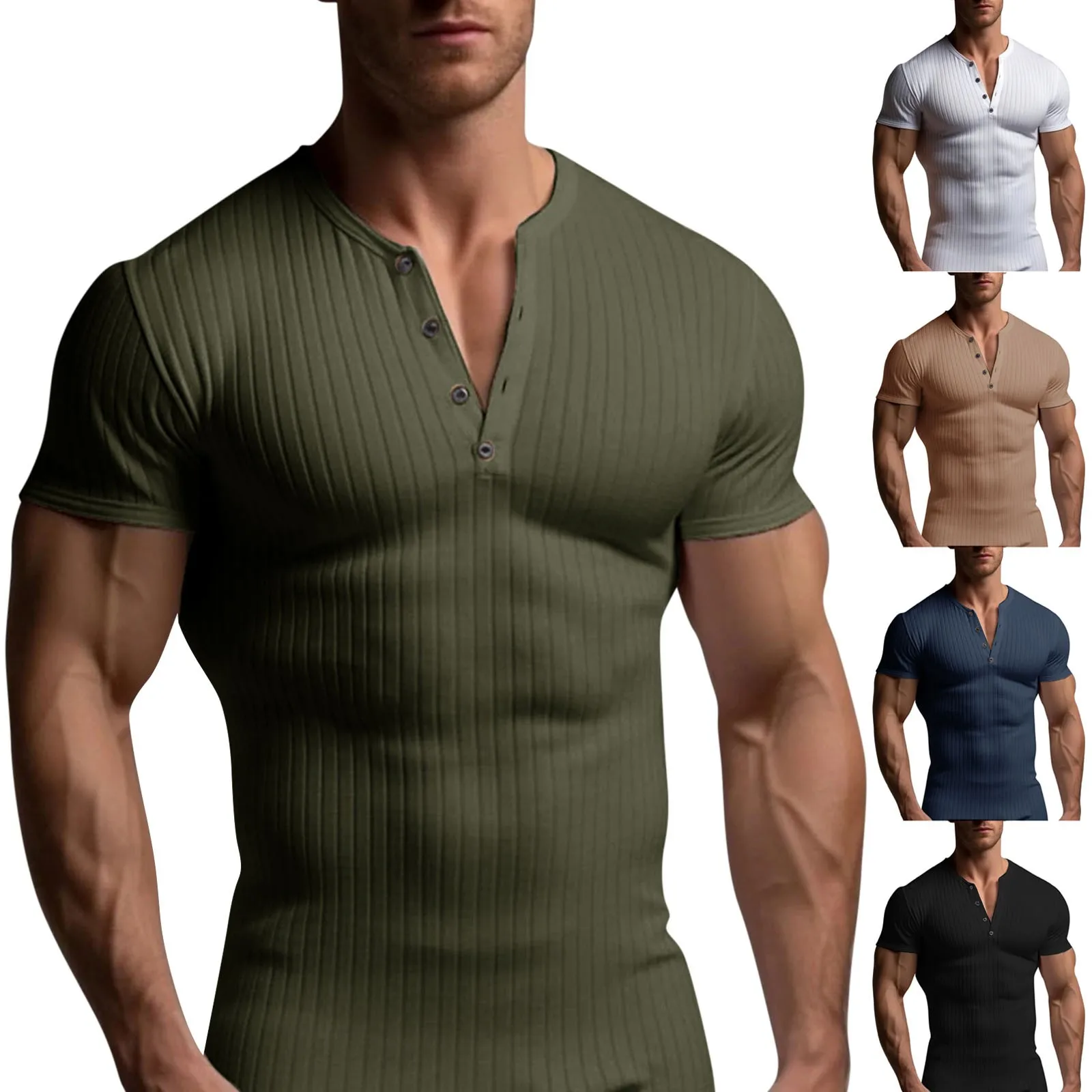 Camiseta esportiva de manga curta masculina, tops com decote em v, tiras, tops musculares apertados, casual, clássico, sólido, tendência da moda