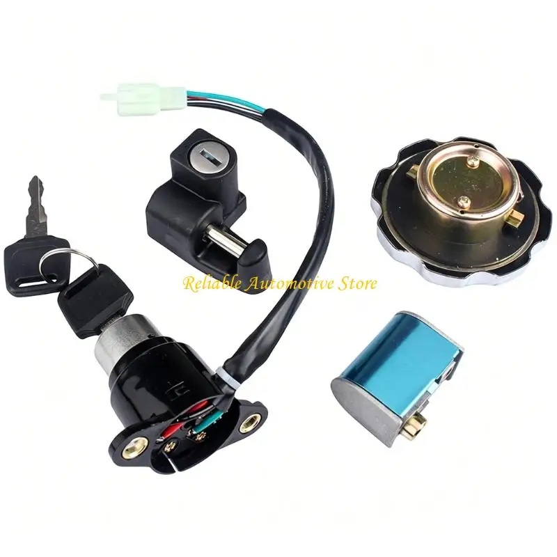 M68B Motorcycle Metal Lock Parts with Lid Lock, Cylinder, 4 Wire Starter Unit and 2 Keys for Ltaly FT125 DT150