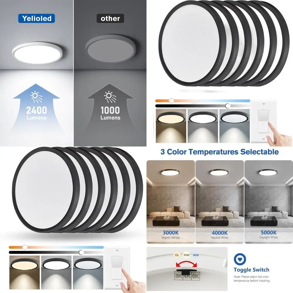 

12-дюймовые диммируемые светодиодные потолочные светильники, 24 Вт, 2640 лм, 3000-5000 К, улучшенные светодиодные лампы для дома