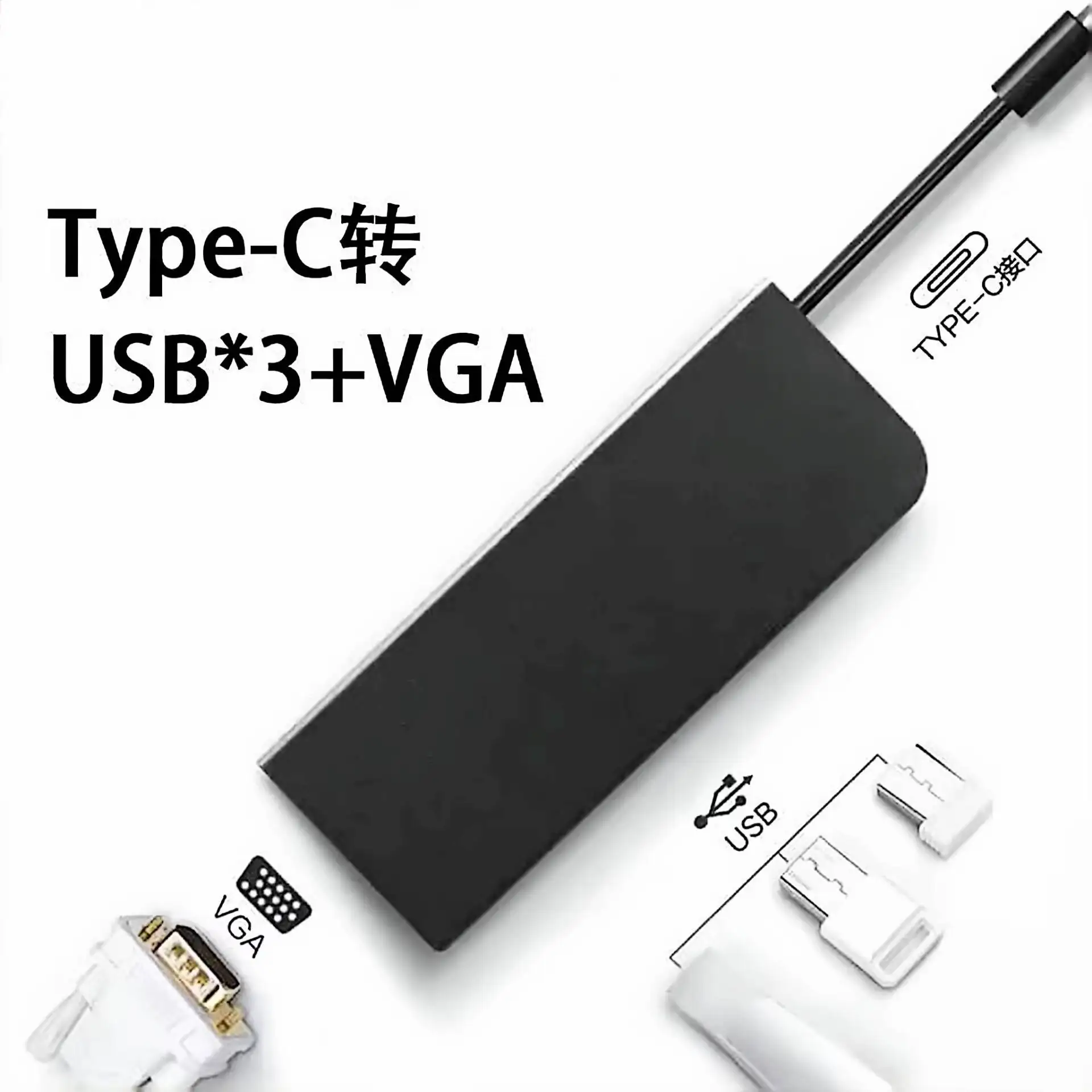 Portable 4 in 1 Type-C HUB USB-C to VGA +3USB3.0 Splitter Charging Adapter Data Transfer Expander Docking Station 4X90W86497