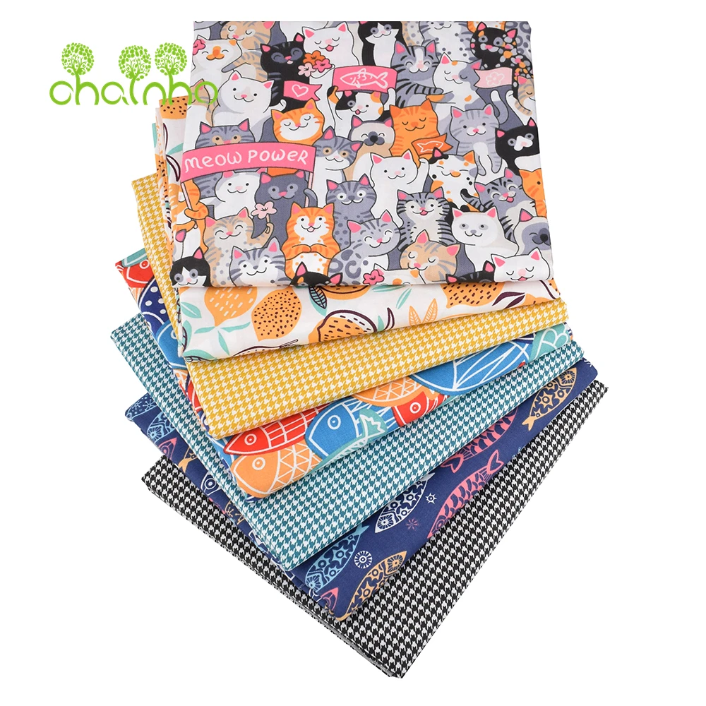 Chainho,Printed Twill Weave Cotton Fabric,DIY Quilting Sewing Material,Home Handmade Textile,Patchwork Cloth,Cartoon Series,25C6