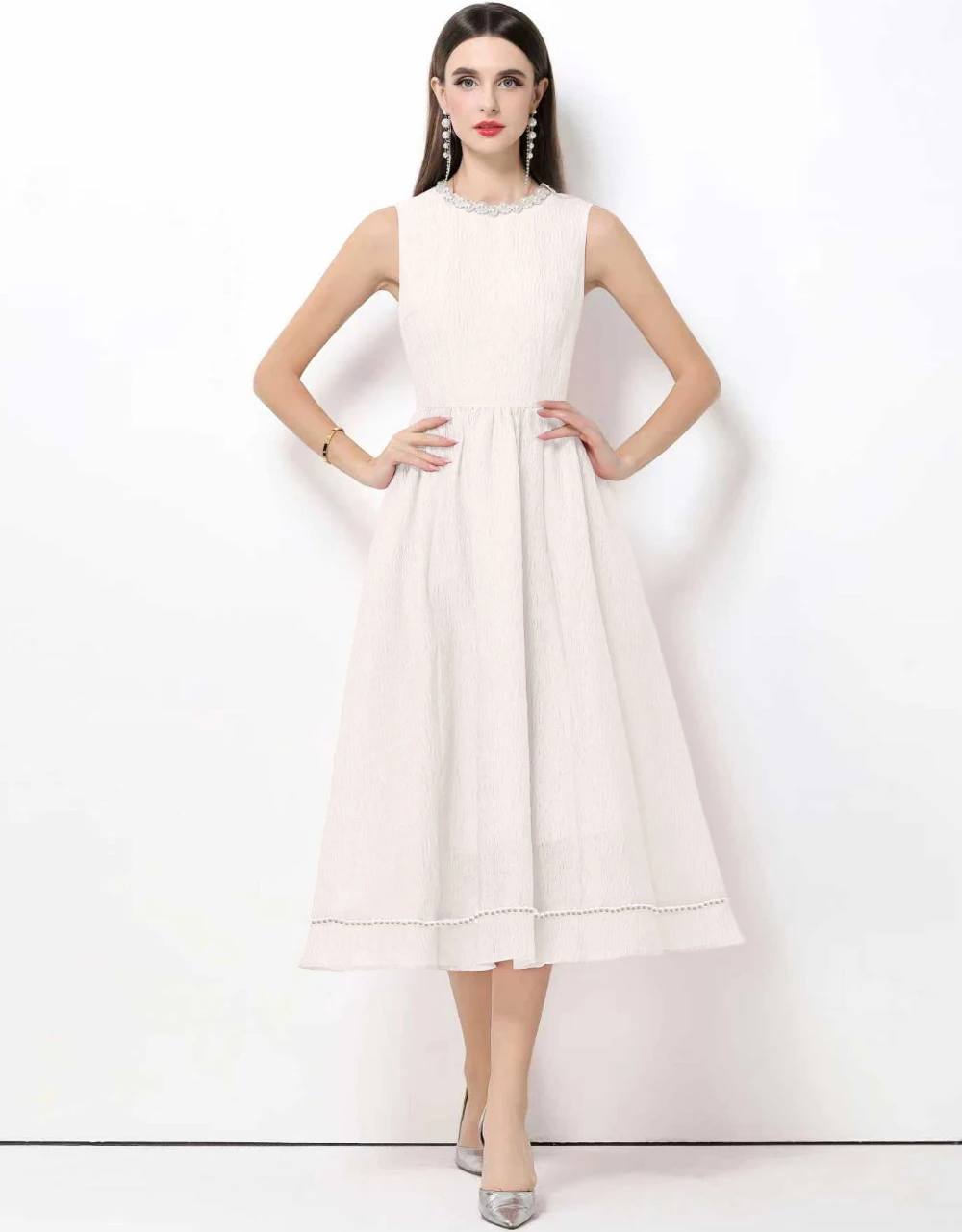 

Французское однотонное элегантное роскошное женское платье с украшениями из бисера, облегающее шикарное вечернее платье без рукавов для вечеринки, фестиваля, отпуска, вечернее платье