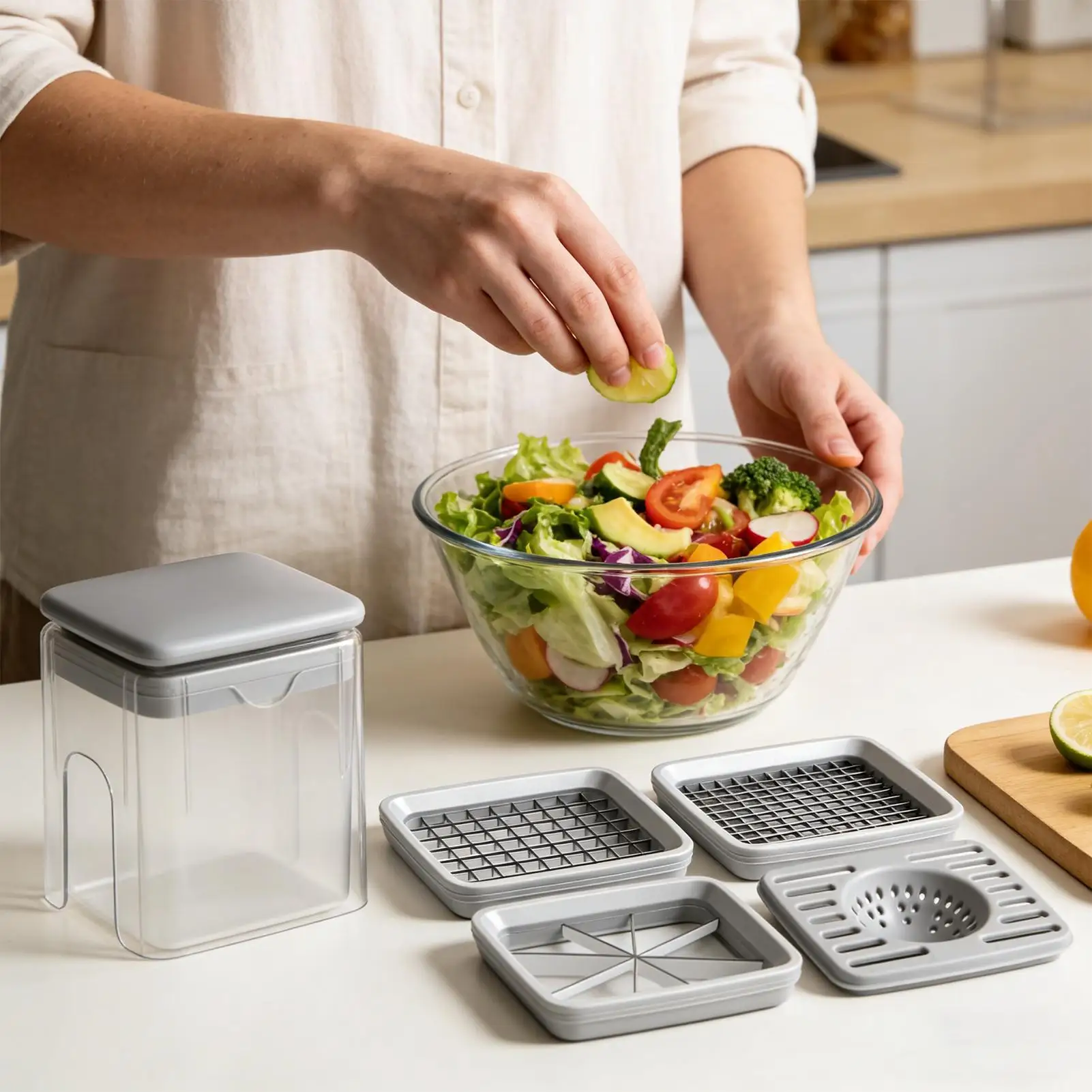 

Onion Chopper 4-in-1 Manual Multifunctional Kitchen Tool With Container Chopper Vegetable Cutter For Ginger Onion Carrot Tomato