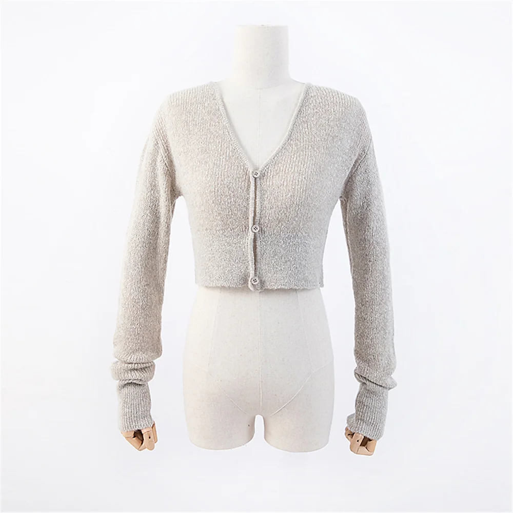 Korean fashion cropped sweater women long sleeve tops pink cute sexy knitted crop cardigan women kawaii mohair cardigans green