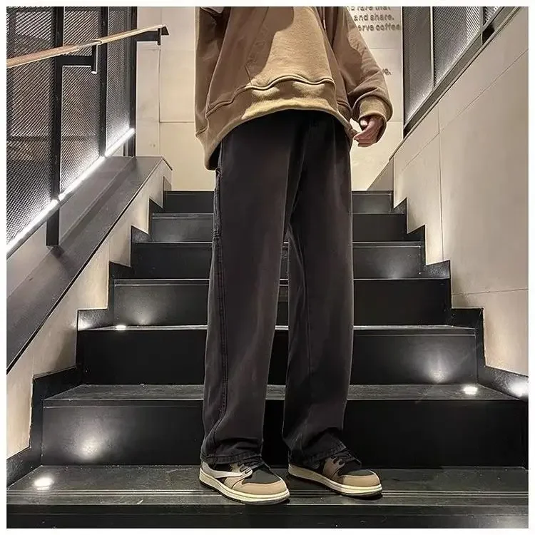 

With Pockets Man Cowboy Pants New in Washed Korean Fashion Trousers 2025 Autumn Casual Regular Clothes Y2k 2000s Jeans for Men