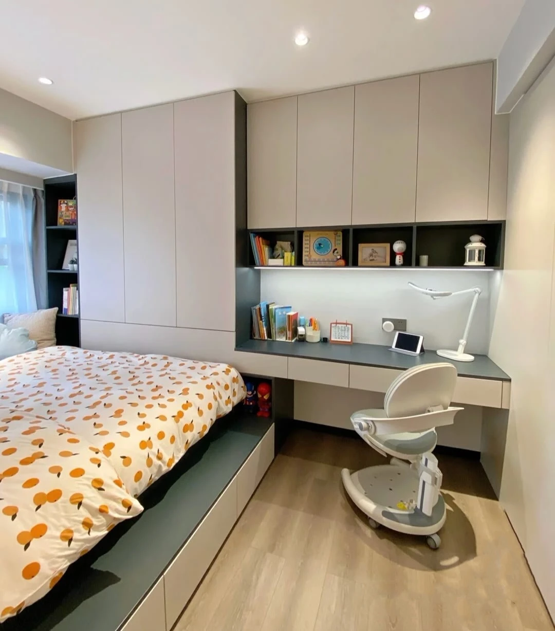 

Durable Eco-friendly Modern Wood Bedroom Sets Desk Wardrobe Integrated Design Custom-made Storage Furniture for Children's Room