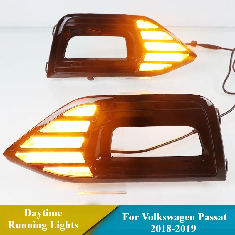 

2Pcs Led Daytime Running Light For Volkswagen Passat 2018-2019 DRL Dymanic Turn Signal Front Fog Lamp 12V Daylight Accessories