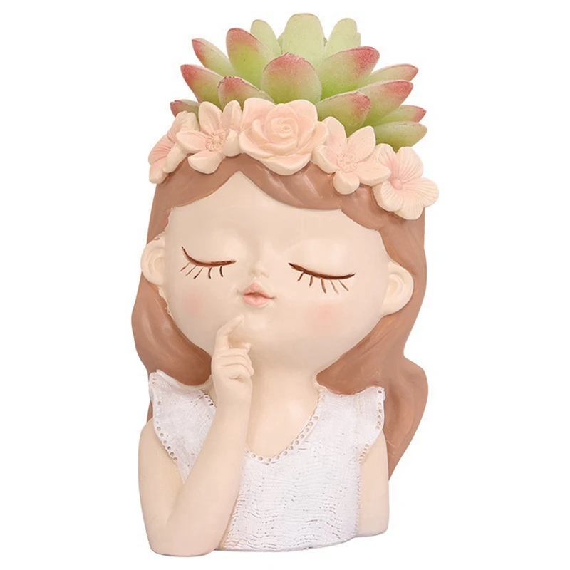 Cute Succulent Plant Pot With Drainage Hole Girl Face Planter Pot Big Resin Lady Head Planter Tall Flower Vases