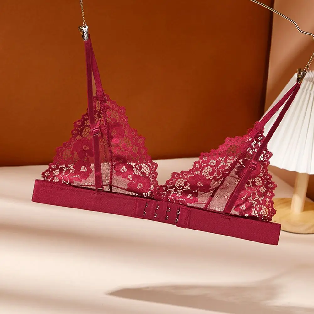 

Transparent Breathable NO Steel Ring Beauty Back Thin Underwear Women Intimates Lace Bralette Women Bras Flower Triangle Cup