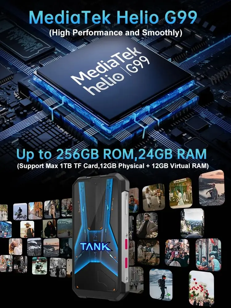 Unihertz 8849 Tank Mini Wytrzymały Smartfon 4,3 Cala Mały Telefon Komórkowy 24GB+256GB Android 13 5800mAh Aparaty 100MP IP68/IP69K — zdjęcie produktu 7