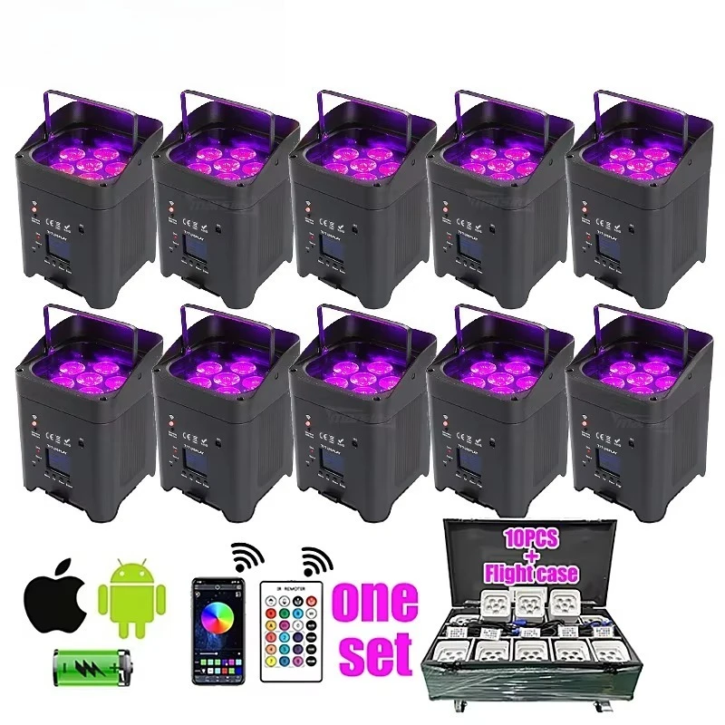 10PCS One Set Rechargeable Smartbat Uplights Battery Wireless Wedding Party Dj Lights Stage up Lights Par With Case