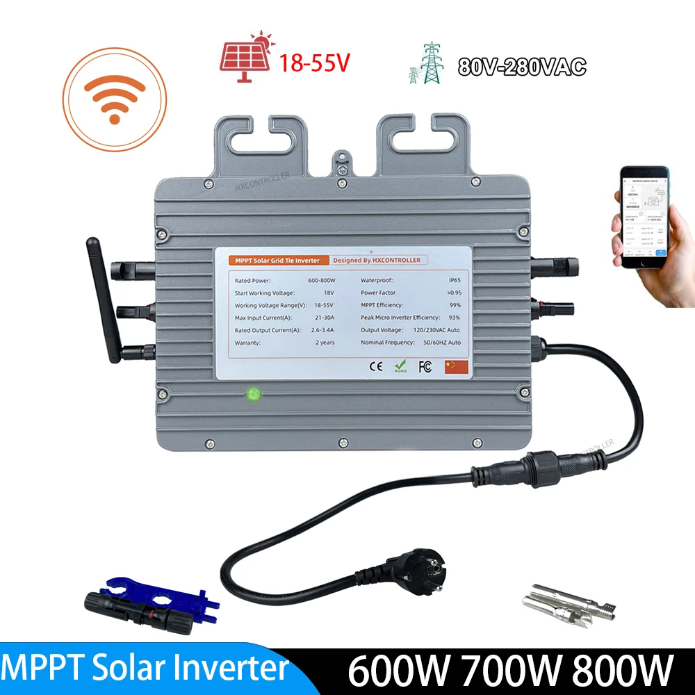 

New Micro Solar Inverter WIFI IP65 600W 700W 800W Grid Tie Home Inverter 18-55VDC 120V 230VAC For On Grid Solar Power System