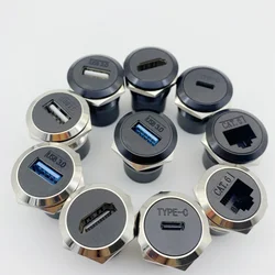 1Pcs Metal Round Socket Module D Type RJ45 Straight Through Network USB2.0 USB3.0 Connector Panel Mounting HDMI CAT6