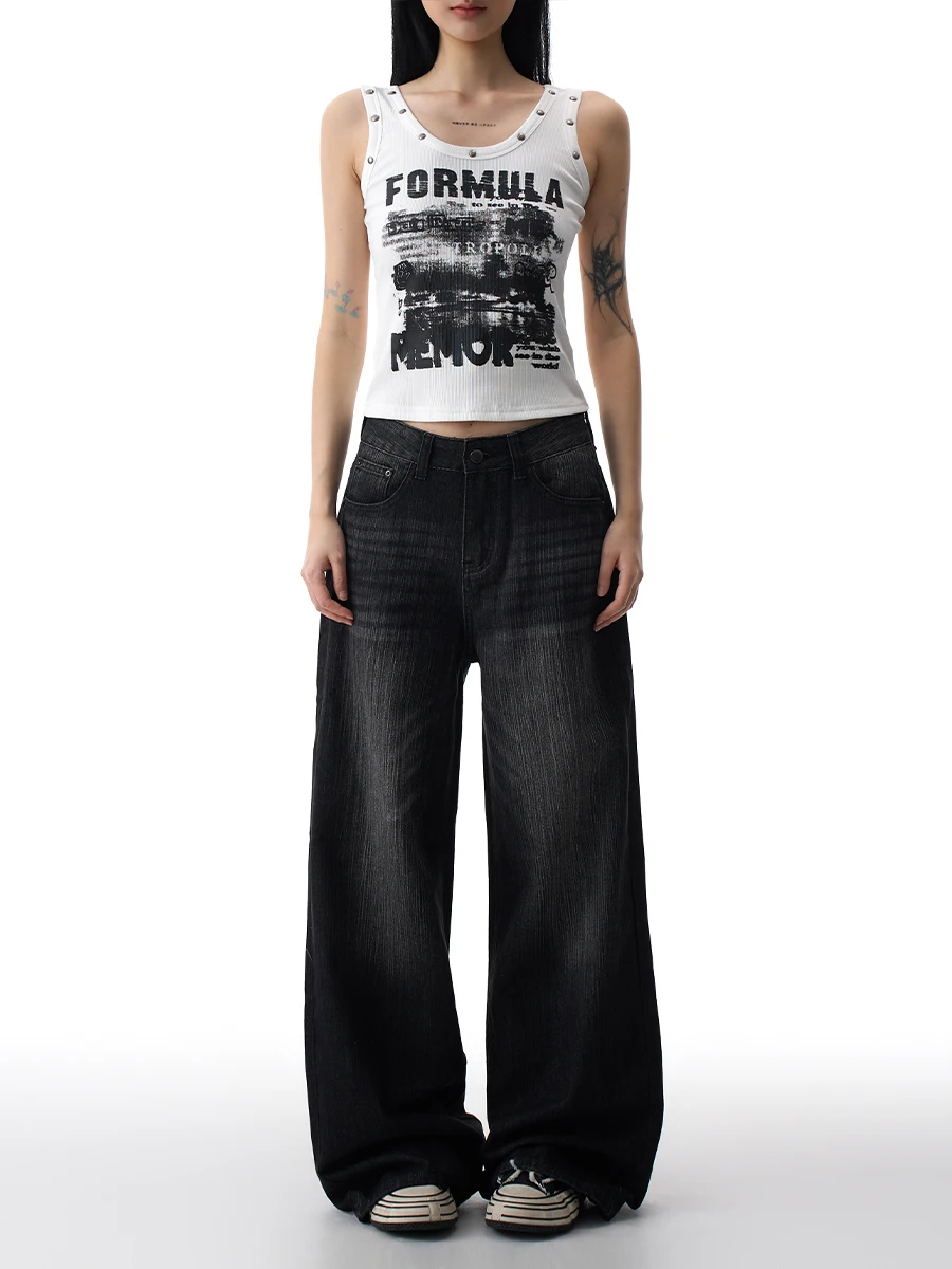 

ZHISILAO новые свободные черные широкие джинсы женские винтажные повседневные джинсовые брюки полной длины уличная одежда осень 2025 уличная одежда