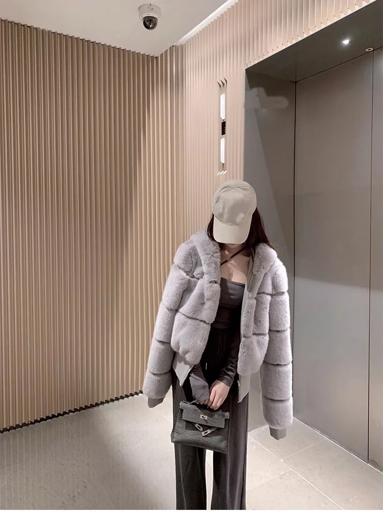2025 ملابس نسائية عالية الجودة تشبه المنك تقليد الفراء مقنعين معطف طويل الأكمام شتاء جديد 1116 #2