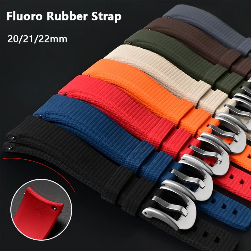 Curved FKM Strap Universal Quick Release Fluoro Rubber Sport Bracelet Watch Band for 20mm 21mm 22mm Longines Omega Casio Seiko