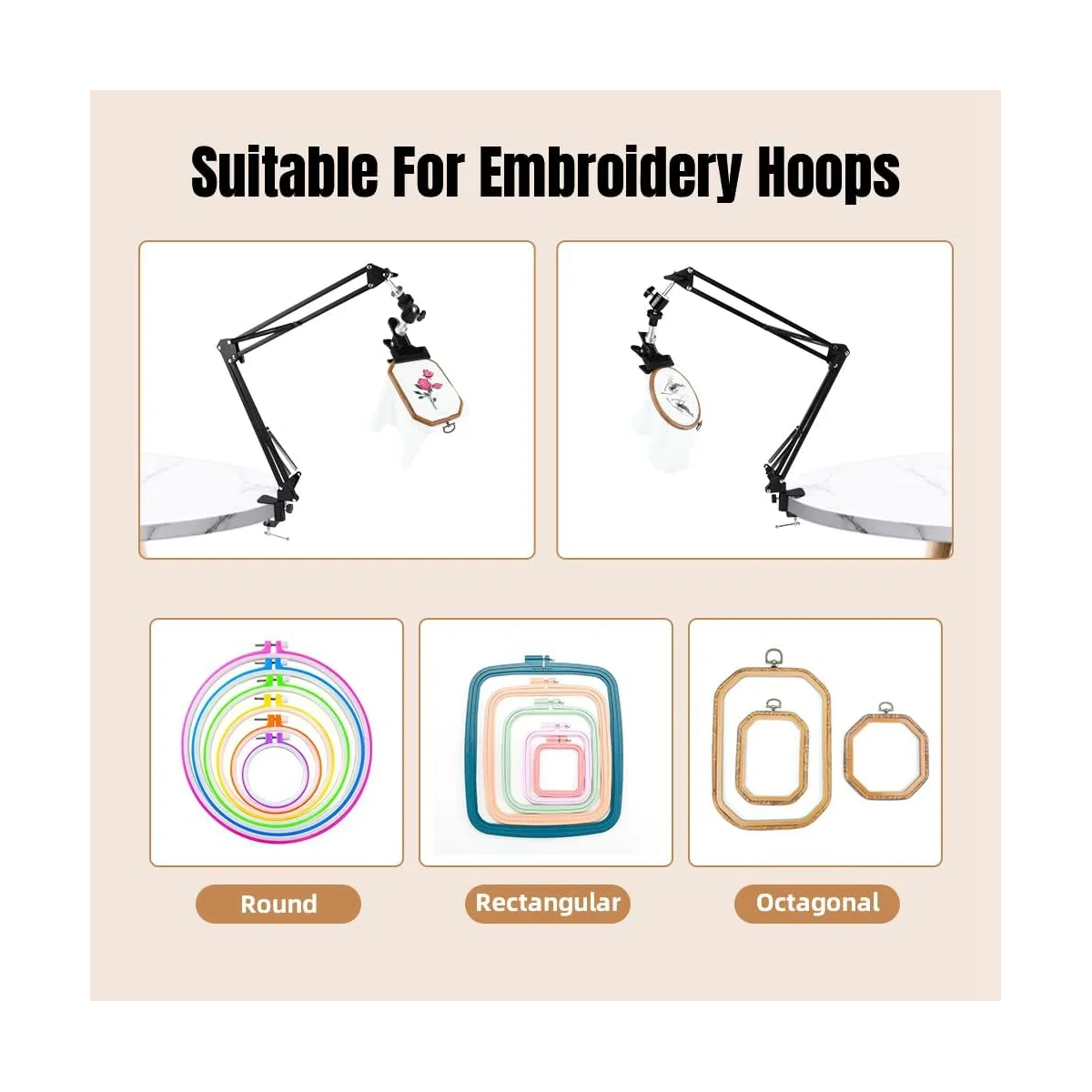 Embroidery Hoop CrossStitch Stand: Adjustable Metal Rotated Embroidery Hoop Holder with 360 Hoop Spin Knob