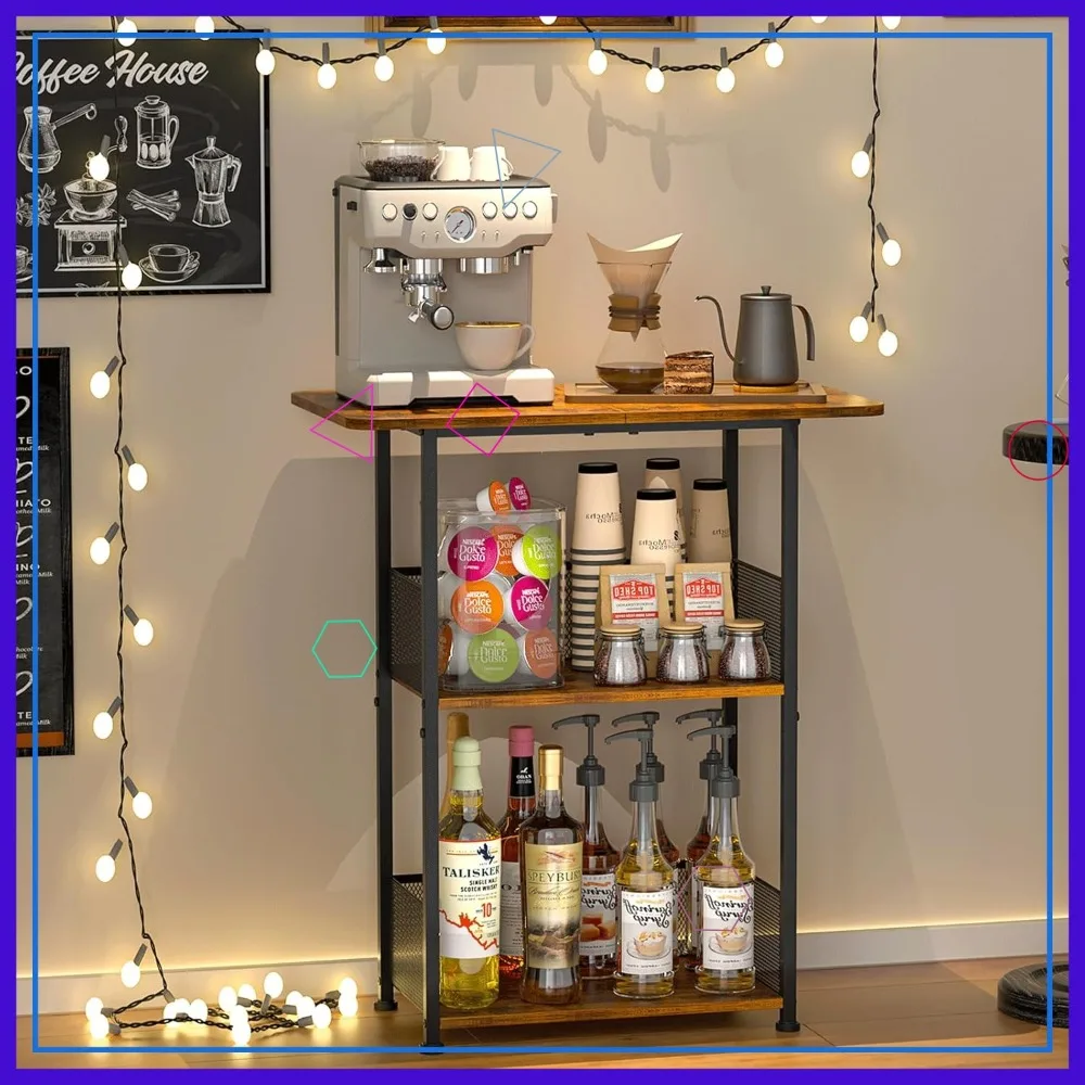 

Мини-стеллаж для кофейни напольный, 3-ярусный небольшой кофейный столик, угловой шкаф в стиле фермерского дома для столовой или гостиной