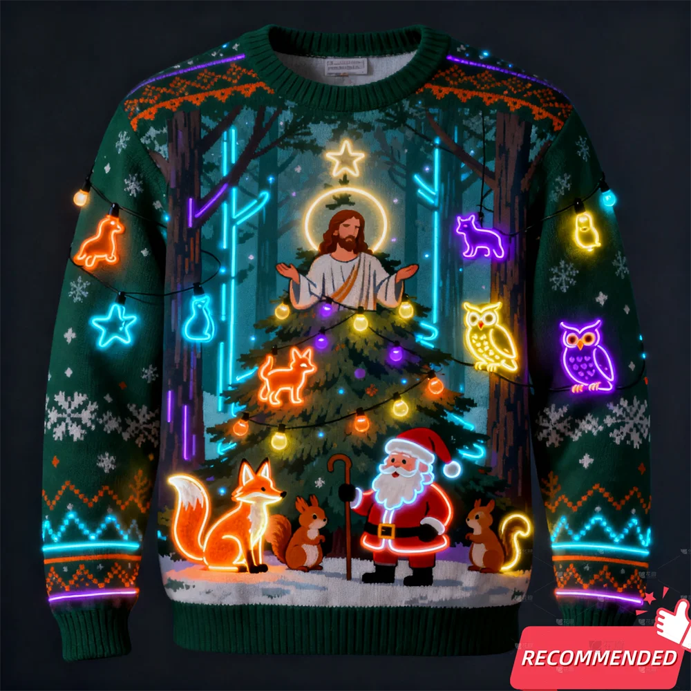 وهمية ضوء النيون ثلاثية الأبعاد مطبوعة القبيح عيد الميلاد سترة للنساء الرجال الملابس عيد ميلاد سعيد ثلج مضحك سانتا يسوع البلوفرات رياضية #4