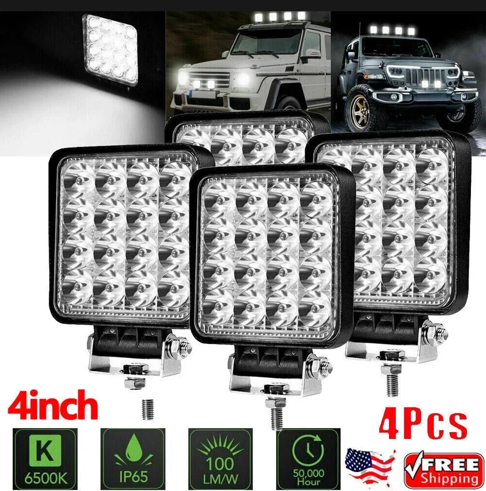 

HAOLIDE 4PCS 4-дюймовые светодиодные рабочие фары Spot Off Road ATV Грузовик Задние противотуманные фары 6000k Spot Flood Combo Beam 12V 24V IP68