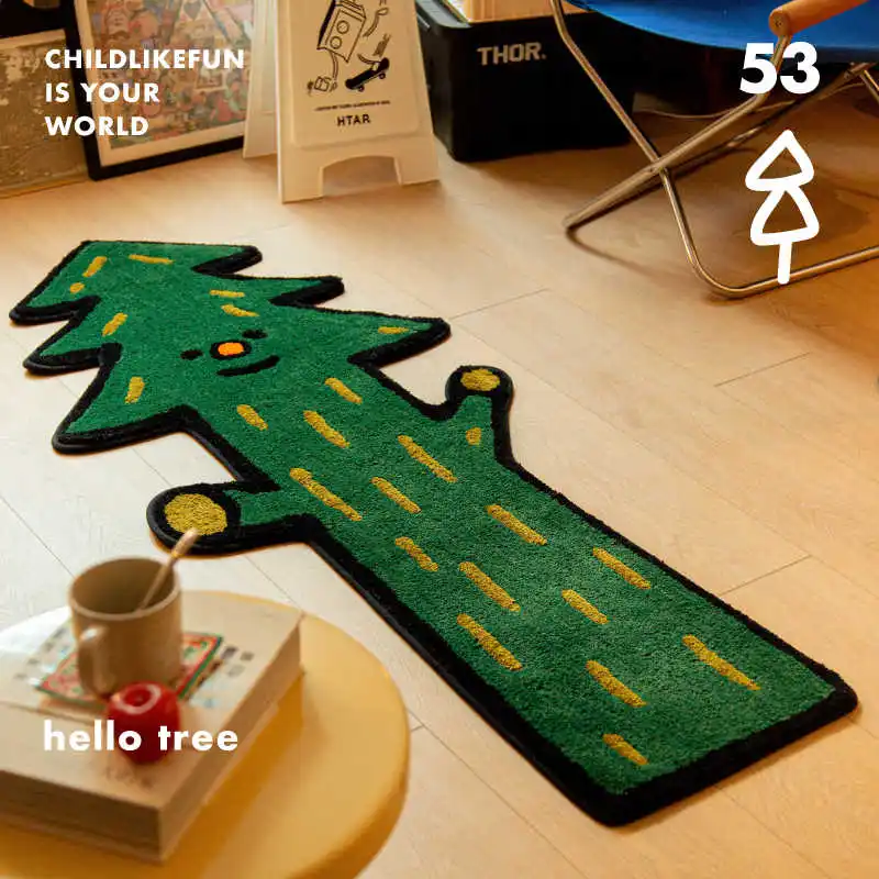 VIKAMA Christmas Cute Cartoon Irregular Carpet Soft Non Slip Bedside Rug Kids Bedroom Floor Mat Xmas Home Decor Gift