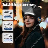 LED Wireless Music Hat Light up Hat with Bluetooth Earphones Rechargeable Headlamp Warm Tech Camp Cap for Night Workers Runners