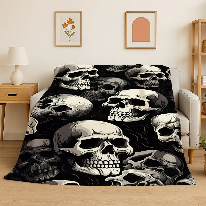 Horror Skeleton Skull Gothic Flannel Blanket Soft Throw Blanket for Bedroom Living Room Bed Travel Camping Picnic Nap Cover Gift