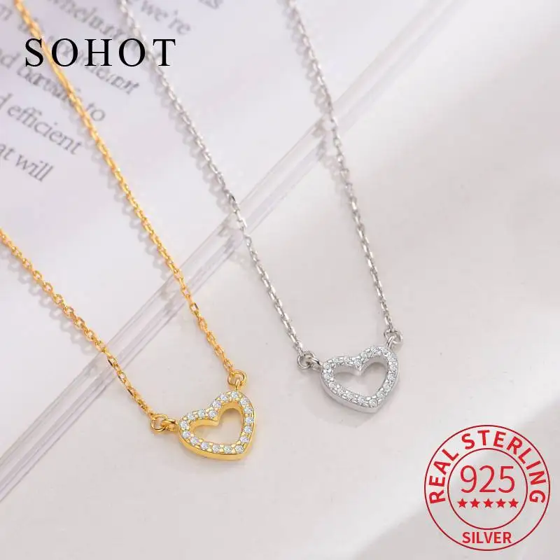 

Настоящее серебро 925 пробы, циркон, полое сердце, кулон, ожерелье для очарования, женские классические ювелирные изделия, легкие роскошные аксессуары, подарок