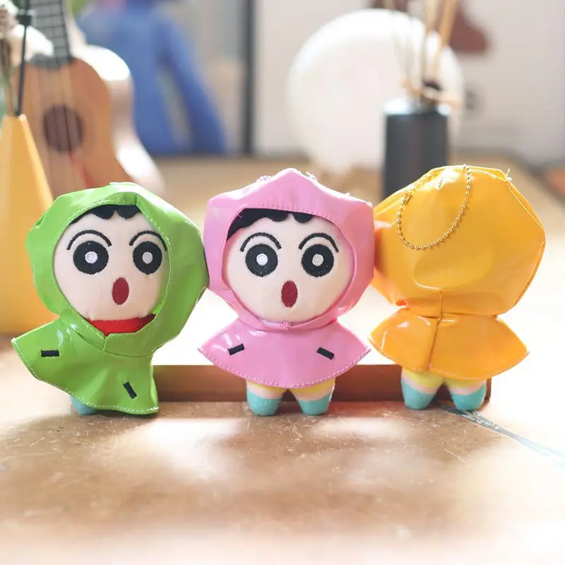 Kawaii Crayon Shinchan Raincoat Plush Keychain Girl Cute Bag Pendant Plush Doll Cartoon Animation Keychain Ornament Holiday Gift