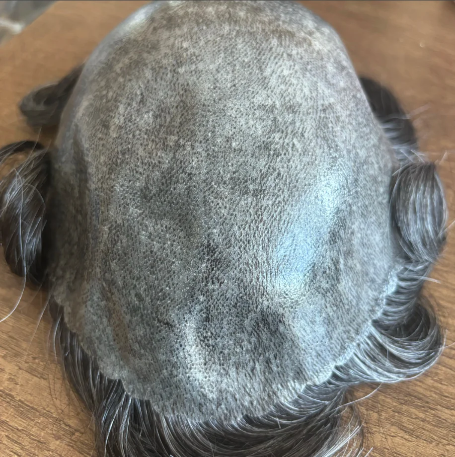 1B80 1B65 مزيج رمادي غير قابل للاكتشاف سوبر دائم رقيقة الجلد الذكور شعر مستعار بني شعر الإنسان كامل بولي Mens رجل الشعر المستعار شعري طبيعي الاصطناعية #5