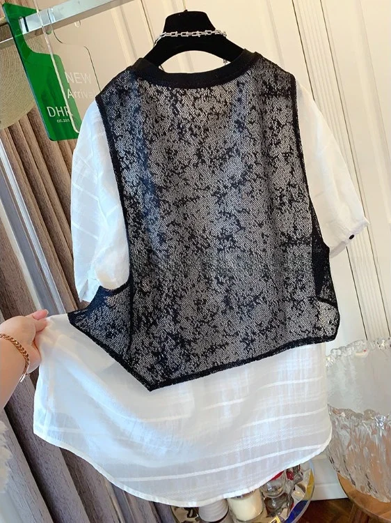 Allentato ort Sve Silk irt Donna Bla Garza Falso in due pezzi Estate Nuovo design Senso Top Faion Abbigliamento premium da donna