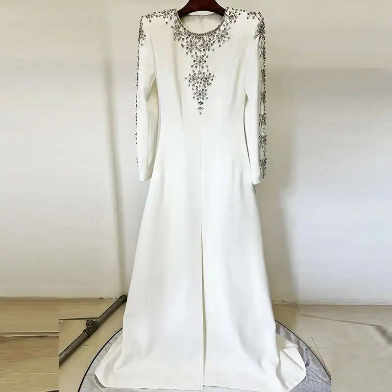 BJTZ جودة المضيف مساء اللباس 2025 ستار سلسلة الصناعة الثقيلة مسمار حبة ومجموعة الماس الجبهة شوكة ذيل صغير فستان طويل