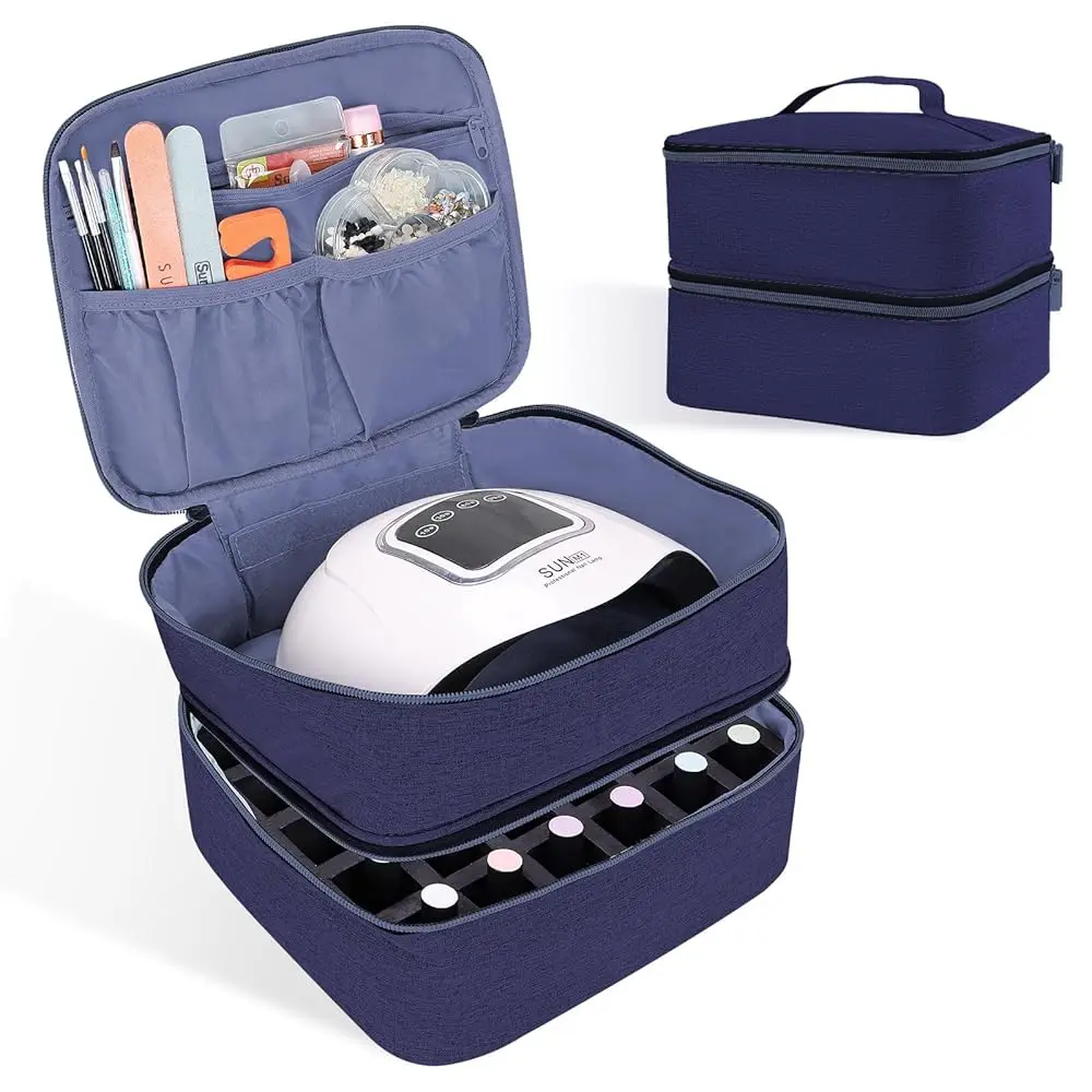 

Органайзер для лаков для ногтей на 30 флаконов (15 мл - 0,5 жидких унций), двухслойный футляр для гель-лаков, держатель для лампы для маникюра