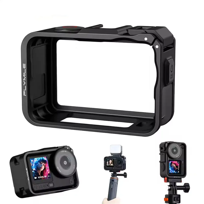 Flymile Action 6 Cage Protective Case for DJI OSMO Action 6 Accessories Expandable 360 Rotating Selfie Stick Motorcycle Stand