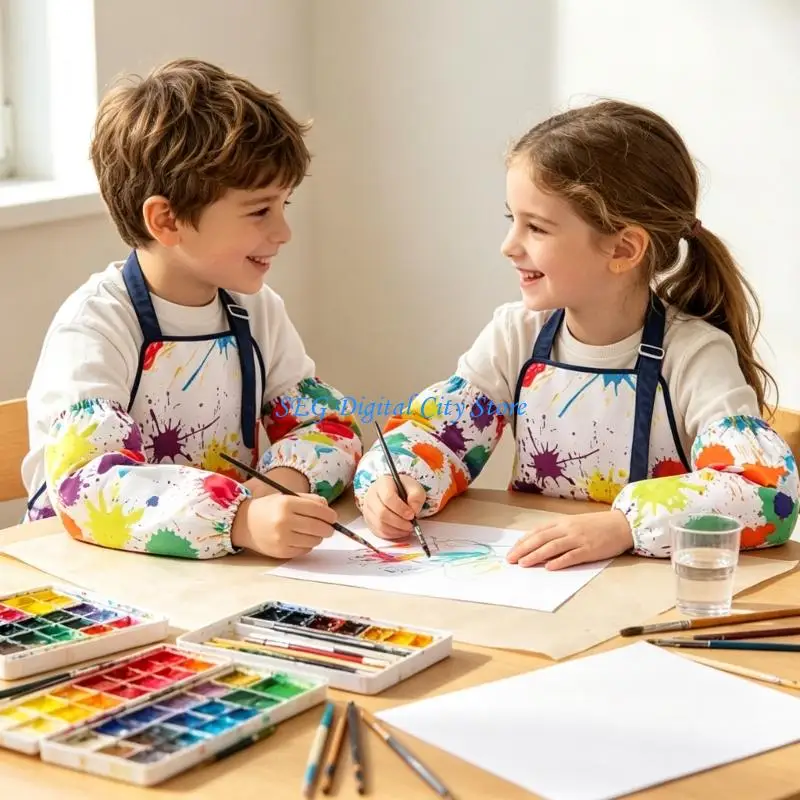 U75B Children Art Apron and Smock Set for Messy School and Play Projects
