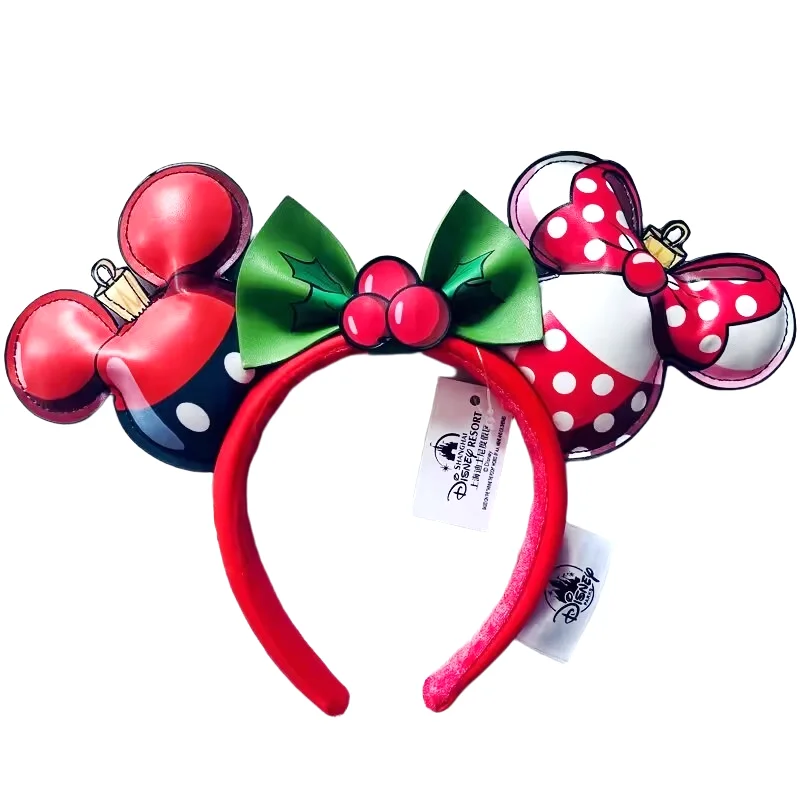 

Gingerbread Mickey Minnie Mouse Ear Headband Halloween Party Hearwear Adult/Child Disneyland PU Leather Bow Women Christmas Gift