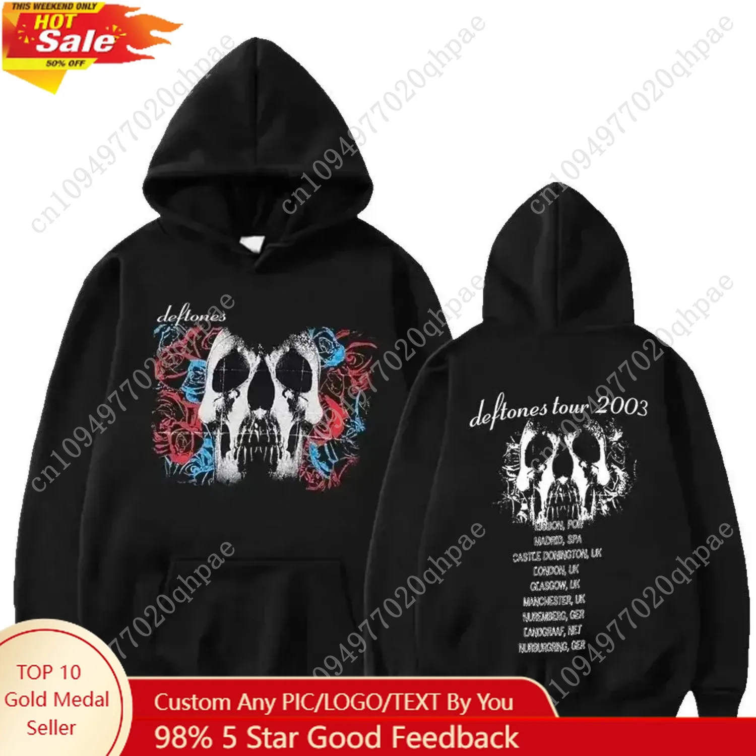 

New Deftones Fashion Prevalent Print Hooded Men Women Plus Size Hoodies Retro Punk Sweatshirt Unisex Personality Streetwear