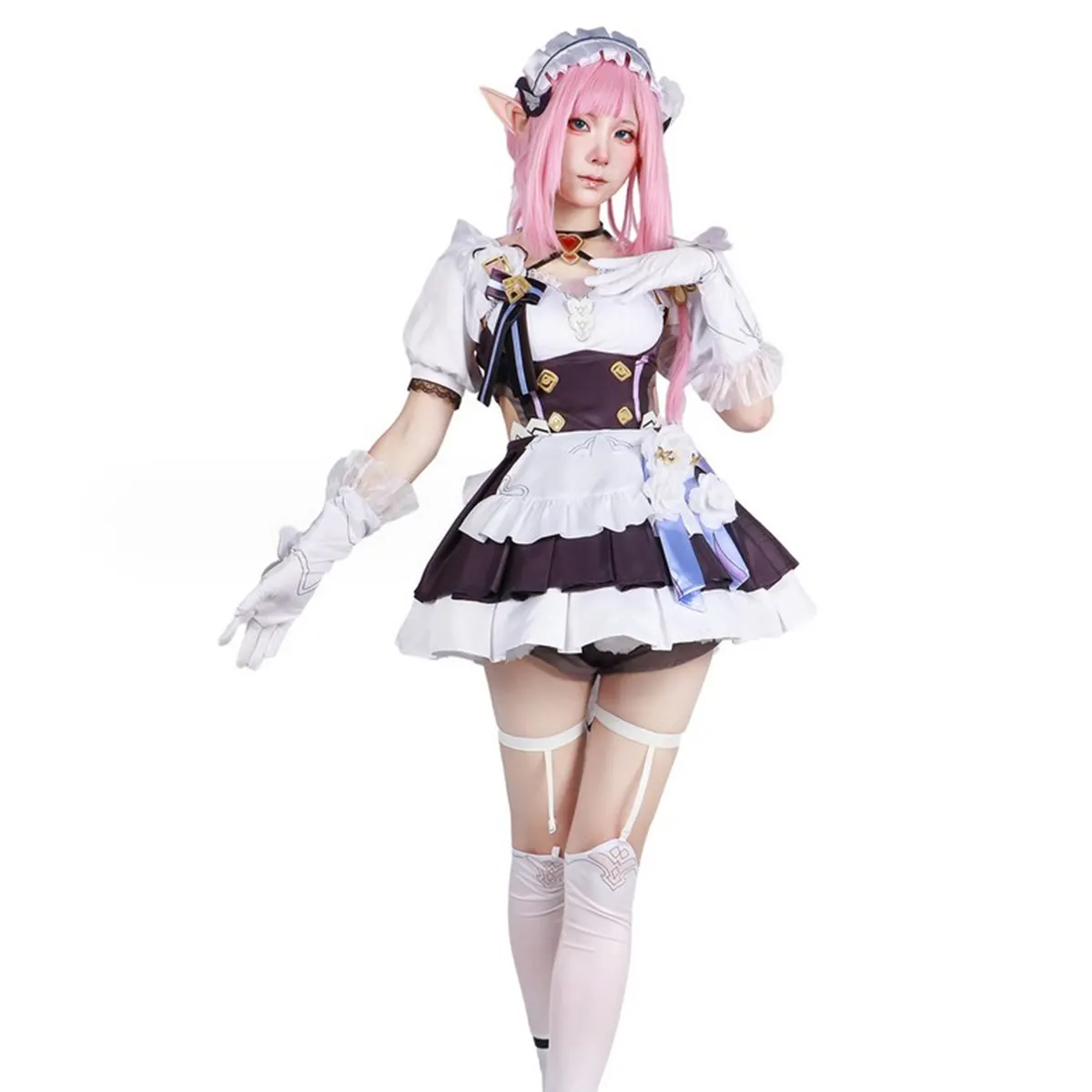 Elysia Cosplay Game Honkai Impact 3rd Elysia Cosplay Costume Wig Maid Dress Full Set Outfits for Women Halloween Party Clothes