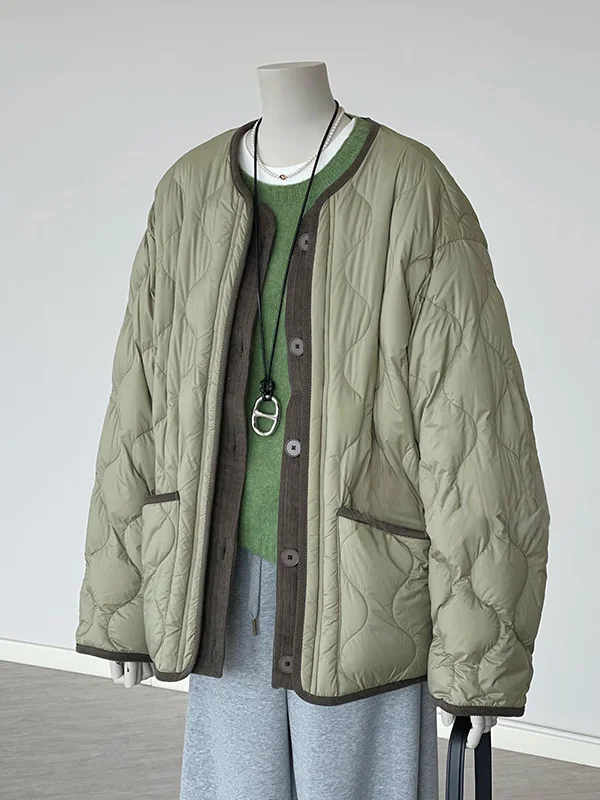 

Casual Thiened Large Size Loose Versatile Warm Cotton Jaet Women's Winter New Sle Commute Korean Sle round Ne Singl...