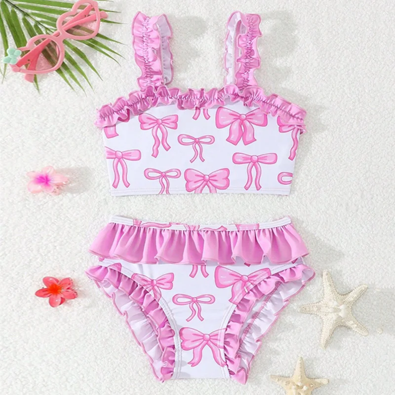 

Комплекты купальников с бантом для девочек, детские летние купальники, милые костюмы, новинка 2026 года, детская модная пляжная одежда-бикини для детей 2–5 лет