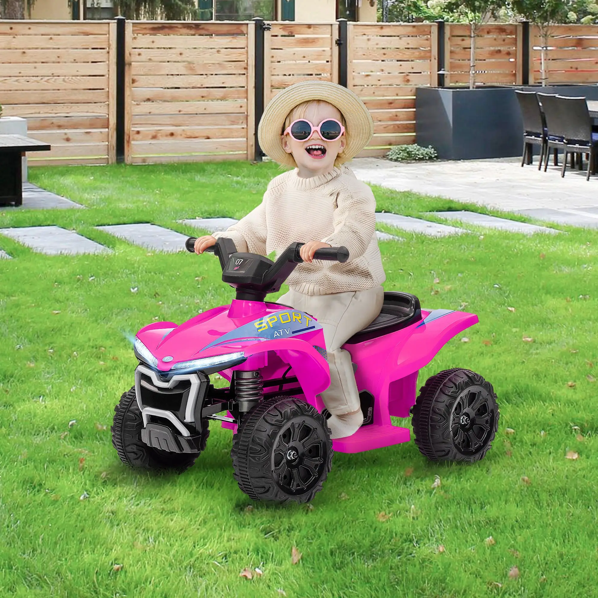 Kinder-ATV-Quad, 6-V-Fahrspielzeug mit 1,6 MPH Höchstgeschwindigkeit, wiederaufladbarer Akku, 4-Rad-Batterie mit Lichtern