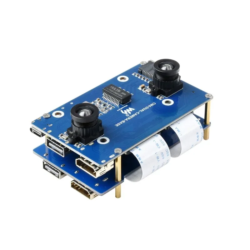 Binocular Camera Base Board Designed for Raspberry Pi Compute Module 4, Optional Interface Expander